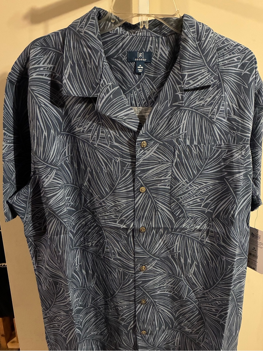 George Men's Short-Sleeve Palm Leaf Button-Down Shirt - Blue